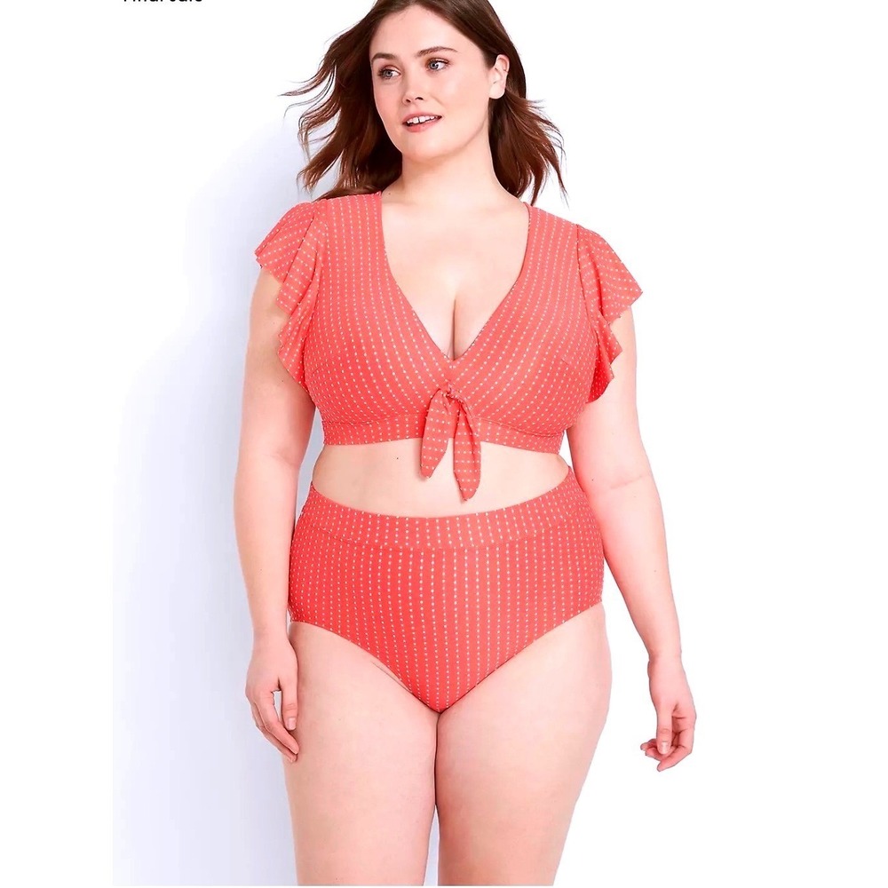 Swim by Cacique Red Dotted High Waist Bikini Bottom Plus Size 30 NEW